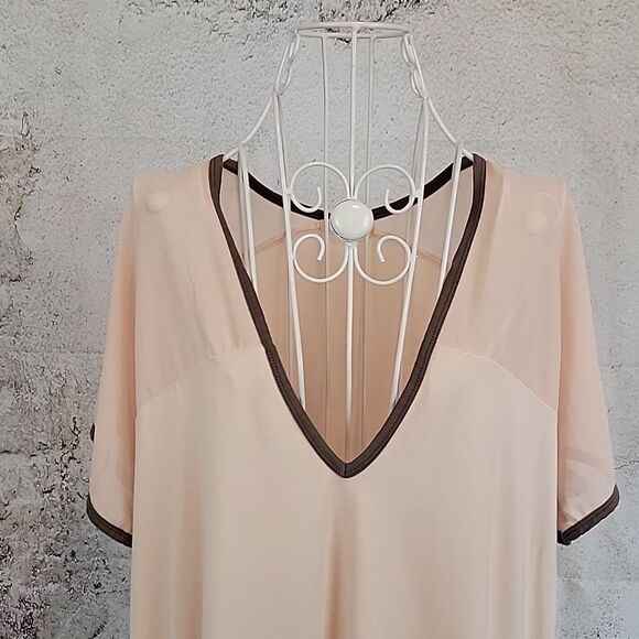 Euforia Bamboo Rayon Peach V-Neck Short Sleeve Top Womens Size L - Picture 2 of 10